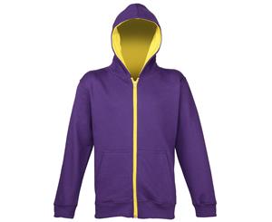 Awdis Kids Unisex Varsity Hooded Sweatshirt / Hoodie / Zoodie / Schoolwear (Purple/Sun Yellow) - RW193