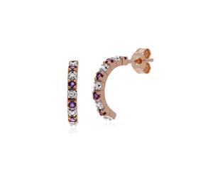 Classic Round Amethyst & Diamond Half Hoop Earrings in 9ct Rose Gold