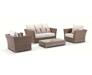 Coco 2+1+1 Seater Outdoor Wicker Lounge Set With Coffee Table - Outdoor Wicker Lounges - Brushed Wheat Cream cushion