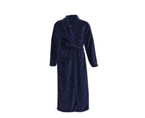 Contare Men's Country Coral Fleece Dressing Gown - Navy Blue