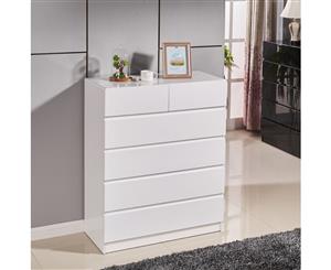 High Gloss Piano Finish Tallboy Cabinet with 6 Drawers White