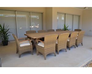 Tahitian Solid Teak 3M Outdoor Table With Kai Chairs - Outdoor Wicker Dining Settings