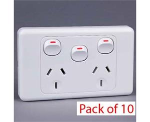 10 Pack 10A Horizontal Dual Power Point GPO with Extra Mains Switch