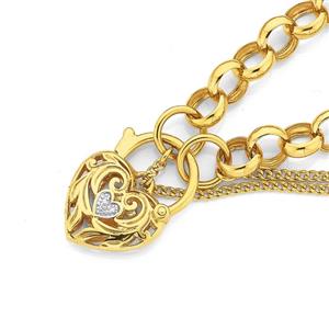 9ct Gold 19cm Belcher Bracelet with Diamond Set Padlock