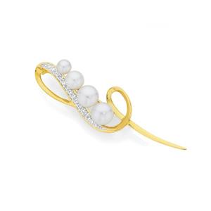 9ct Gold Cultured Freshwater Pearl & Diamond Brooch