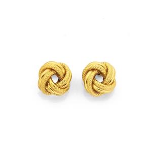 9ct Gold Plain & Patterned Knot Stud Earrings