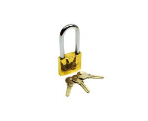 AB Tools 50mm long shackle brass padlock 3 keys security / lock / shed / garage TE620