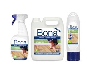 Bona Wood Floor Cleaner Pack 2.5L Bottle/1L Spray/850ml Refill Cartridge for Mop