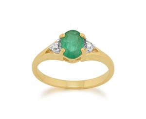 Classic Oval Emerald & Diamond Ring in 9ct Yellow Gold