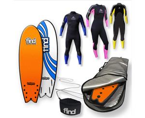 FIND 5ཆ" TuffPro Quadfish ORANGE Soft Surfboard Softboard + Cover + Leash + Wetsuit Package - Orange