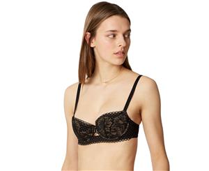 Maison Lejaby 18632 Dot Flowers Floral Lace Padded Underwired Demi Cup Bra - Black