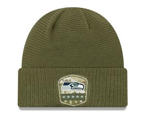 New Era Salute to Service Knit Beanie - Seattle Seahawks - Olive