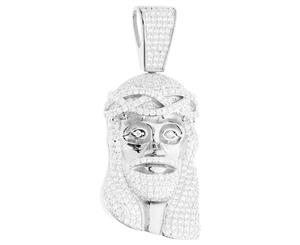 Premium Bling - 925 Sterling Silver Jesus Head Pendant - Silver