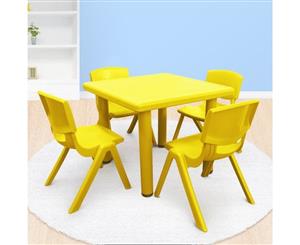 Quality Kid's Adjustable Square Table with 4 Chairs Yellow Set