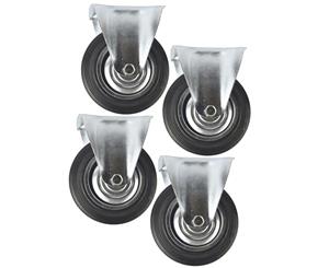 AB Tools 6" (150mm) Rubber Fixed Castor Wheels Trolley Furniture Caster (4 Pack) CST09