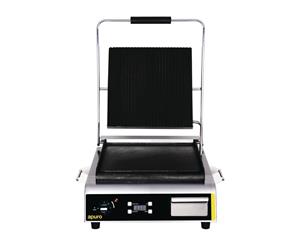 Apuro Jumbo Panini Grill with Ribbed Top Plate & Flat Bottom Plate - Silver