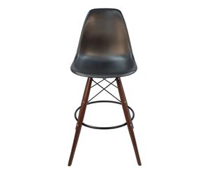 Replica Eames DSW Bar / Kitchen Stool | Plastic Seat | Walnut Legs - Black