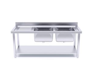 SOGA 160*70*85 Stainless Steel Work Bench Right Dual Sink Commercial Restaurant Kitchen Food Prep