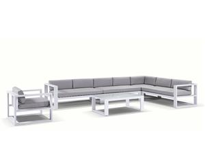 Santorini Package C In White With Textured Grey Cushions - White with Olefin Grey - Outdoor Aluminium Lounges
