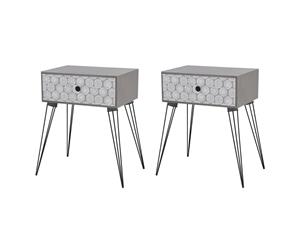 2x Nightstands with Drawers Grey Bedroom Bedside Stand Table Cabinet