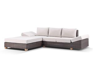 Anantara Outdoor Modular Chaise Lounge With Coffee Table - Outdoor Wicker Lounges - Straw Canvas Taupe Sunbrella