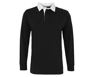 Asquith & Fox Mens Classic Fit Long Sleeve Vintage Rugby Shirt (Black/ White) - RW3914