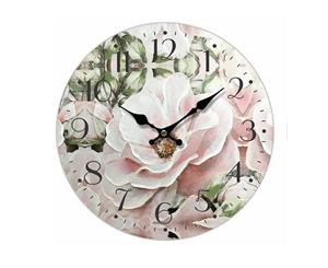 Clock French Country Vintage Wall Hanging 34cm PINK FLOWERS 1 New
