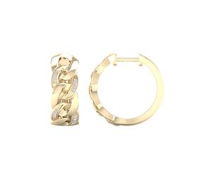 De Couer 9KT Yellow Gold Diamond Cuban Link Hoop Earrings (1/10CT TDW H-I Color I2 Clarity)