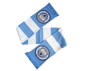 Manchester City Fc Official Striped Football Supporters Crest/Logo Bar Scarf (White/Blue) - SG9060