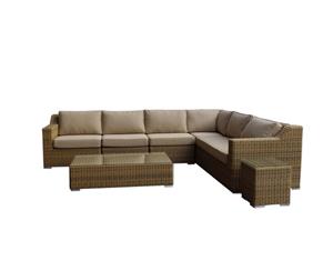 Milano Package D - Outdoor Wicker Modular Corner Lounge With Coffee Table - Outdoor Wicker Lounges - Brushed Wheat Sand Cushion