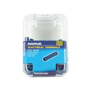 Narva 4mm Blue Electrical Terminal Cable Joiner - 100 Pack