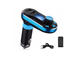 SIMR Universal Bluetooth Car Kit with Two USB Ports LED Display and FM Transmitter - Blue