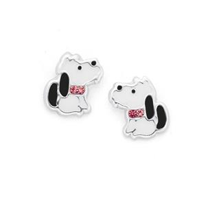 Silver Black & White Puppy Dog Earrings