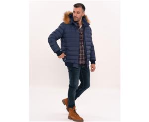 Wessi Slimfit Short Down Hooded Quilted Navy Coat