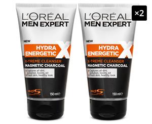 2 x L'Oral Men Expert Hydra Energetic Charcoal Cleanser 150mL