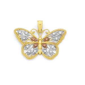 9ct Tri Tone Gold Butterfly Pendant