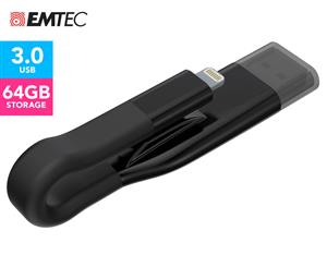 EMTEC iCOBRA2 USB 3.0 2-in-1 64GB Flash Drive - Black