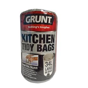 Grunt 34L Silver Large Kitchen Tidy Bags - 50 Pack