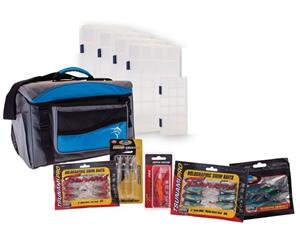 Jarvis Walker Fishing Tackle Bag With 5 Packs of Assorted Lures - 5 Tackle Trays