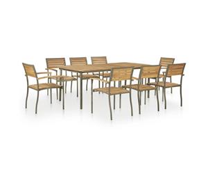 Outdoor Dining Set 9 Piece Solid Acacia Wood and Steel Table Chairs