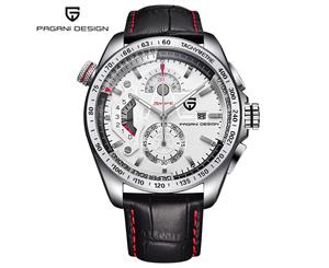PAGANI Men's Casual Watch Black Leather Strap Analog Quartz Calendar Function Dial Wrist Watch