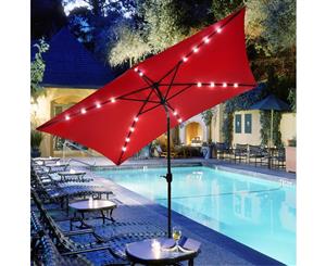 Yescom 3mx2m Patio Solar Umbrella LED Light Tilt Deck Garden Market Shade Parasol Red