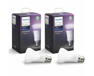 2PK Philips HUE 10W B22 White/Colour Ambiance LED Light Bulb Globe for APP/Wi-Fi