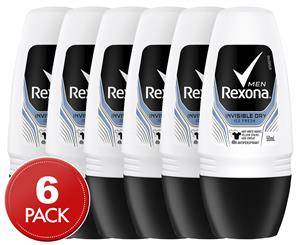 6 x Rexona Men Roll-On Invisible Dry Ice Fresh Deodorant 50mL