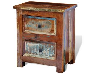 Solid Reclaimed Wood Nightstand with 2 Drawers Cabinet Side End Table