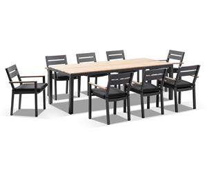 Tuscany 8 With Capri Chairs With Teak Arm Rests In Charcoal - Outdoor Teak Dining Settings