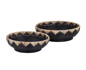 Amalfi Tanah 2-Pc Rattan Stylish Decorative Handwoven Bowl Set Natural/Black