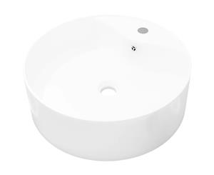 Ceramic Bathroom Sink Faucet/Overflow Hole White Round Fixture Basin