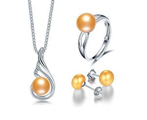 Gold Elegant Pearl Pendant Ring and Earring Set