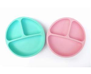 Lunart Silicone Kids Divided Plates Set of 2 - Light Pink & Aqua